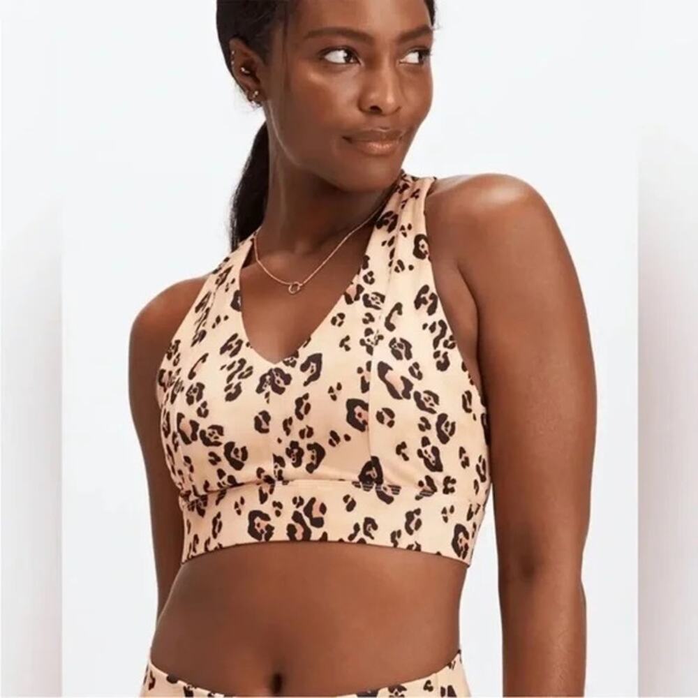 Fabletics XS Women's On-The-Go Midi Medium Impact Sports Bra Leopard Print